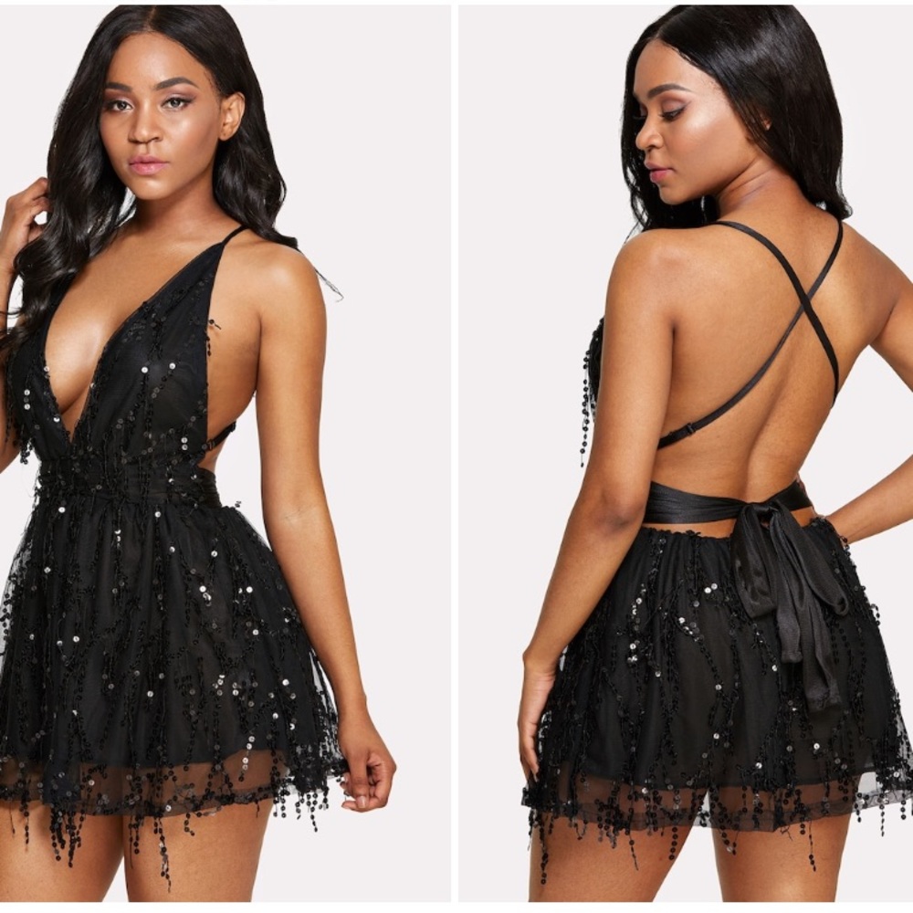 Sequin Mesh Crossback Dress